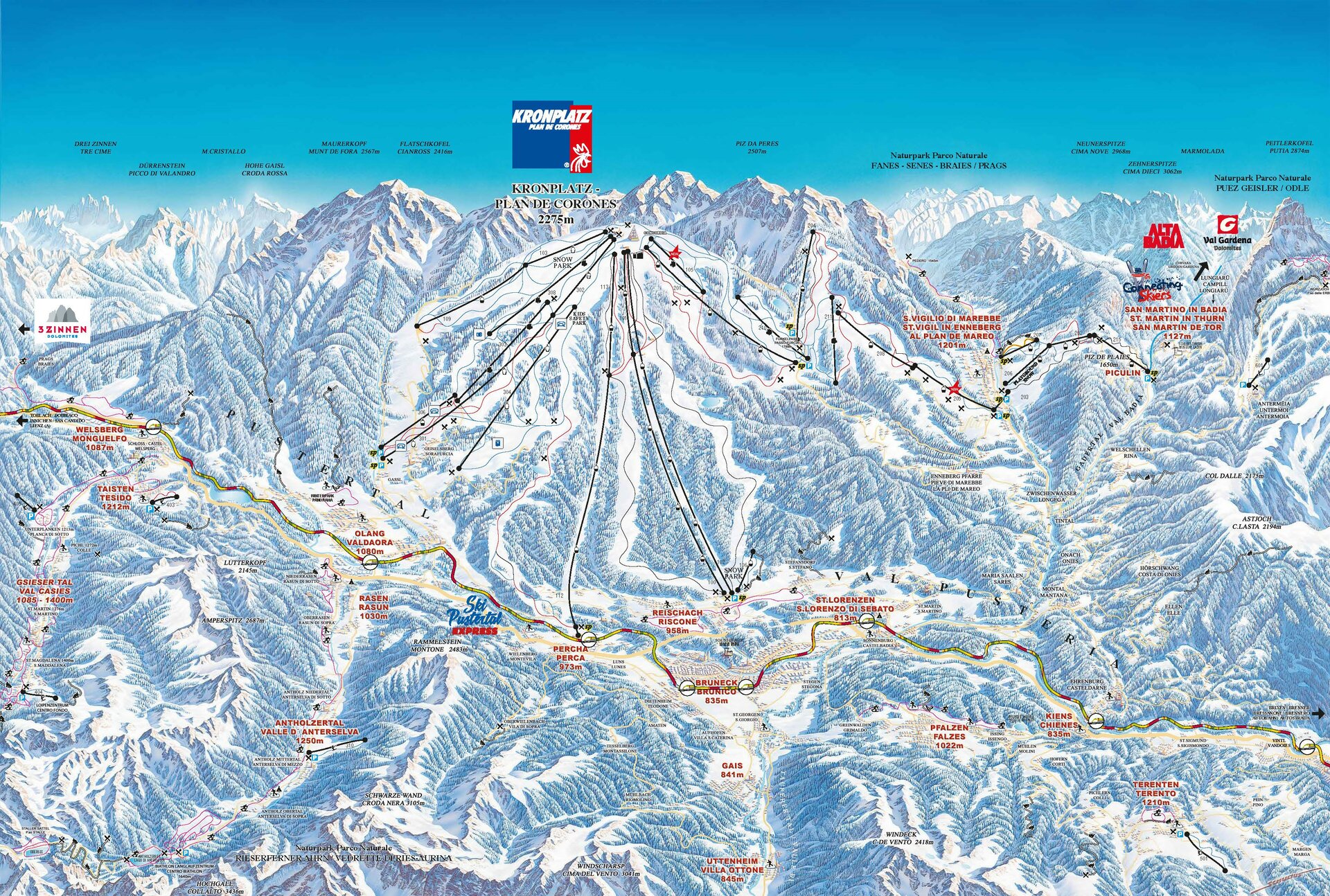 Dei Winter Ski Map vom Skigebiet Kronplatz. | © Skirama Kronplatz